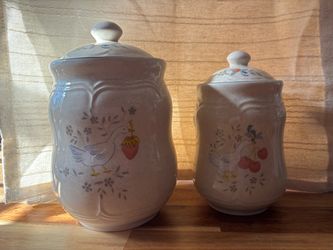 Vintage Ceramic Canister Set with Goose/Strawberry Design