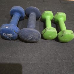 Old Damaged 3lb And 5lb Dumbbells--