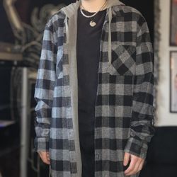 Black & Grey Hooded Flannel