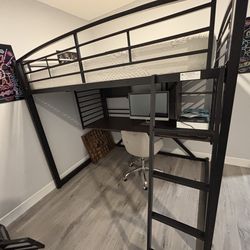 Full Size Metal Loft Bed w/ Desk Workspace, + Mattress  – Space Saver –New
