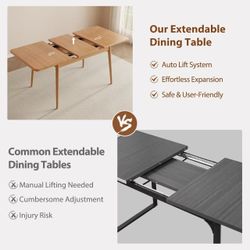 47-63 inch solid wood extendable rectangular dining table, natural wood, fits 4-8 people