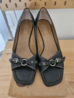 Franco Sarto Enticer Black Leather Low Heel Pumps Size 7.5M