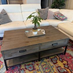 Parsons Coffee Table with Drawers Shelf – Wood & Black Metal — Quality Solid $1300📍Chandler