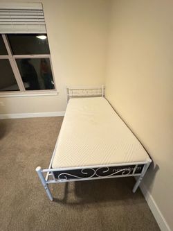 Twin Bed Frame ($45) & Memory Foam Mattress ($50) – Like New