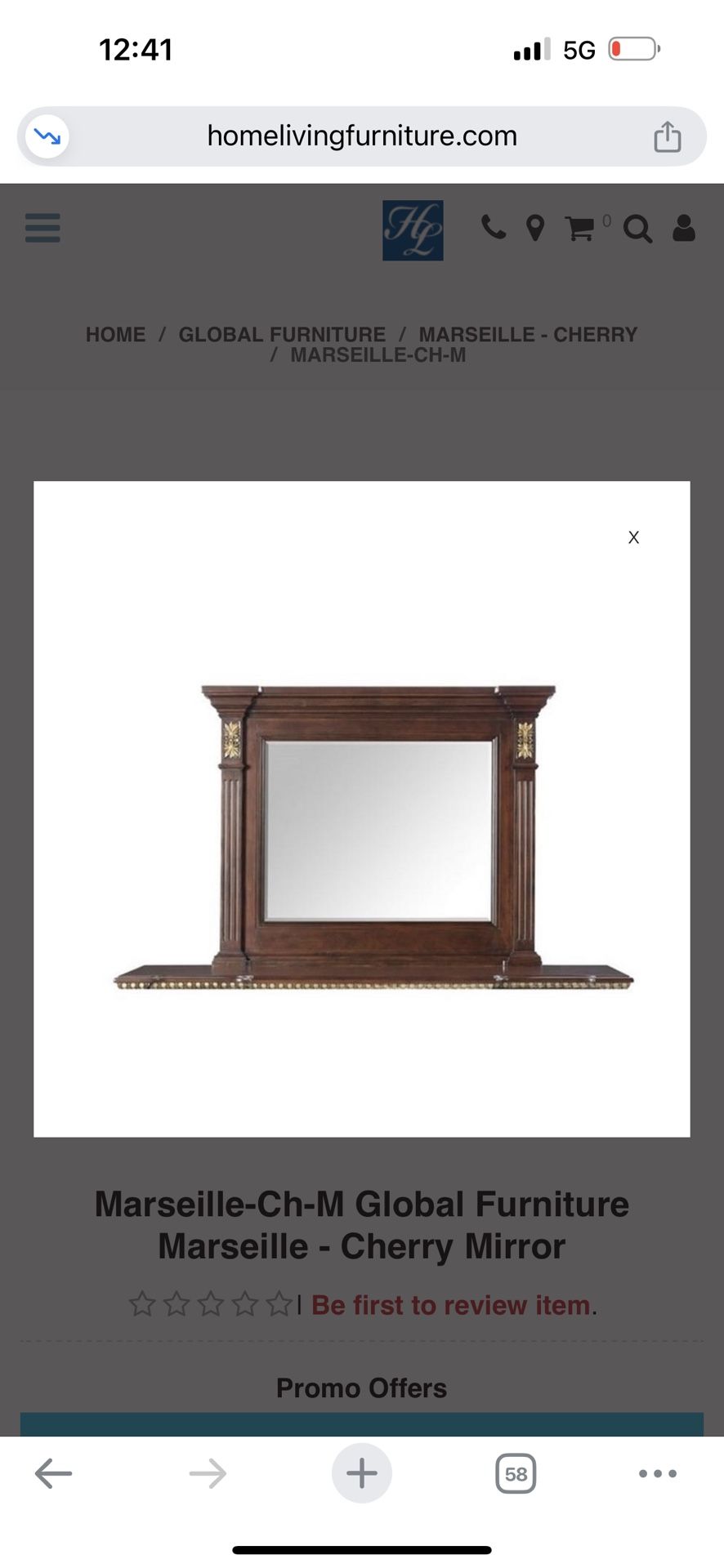 Marseille-Ch-M Global Furniture Marseille - Cherry Mirror