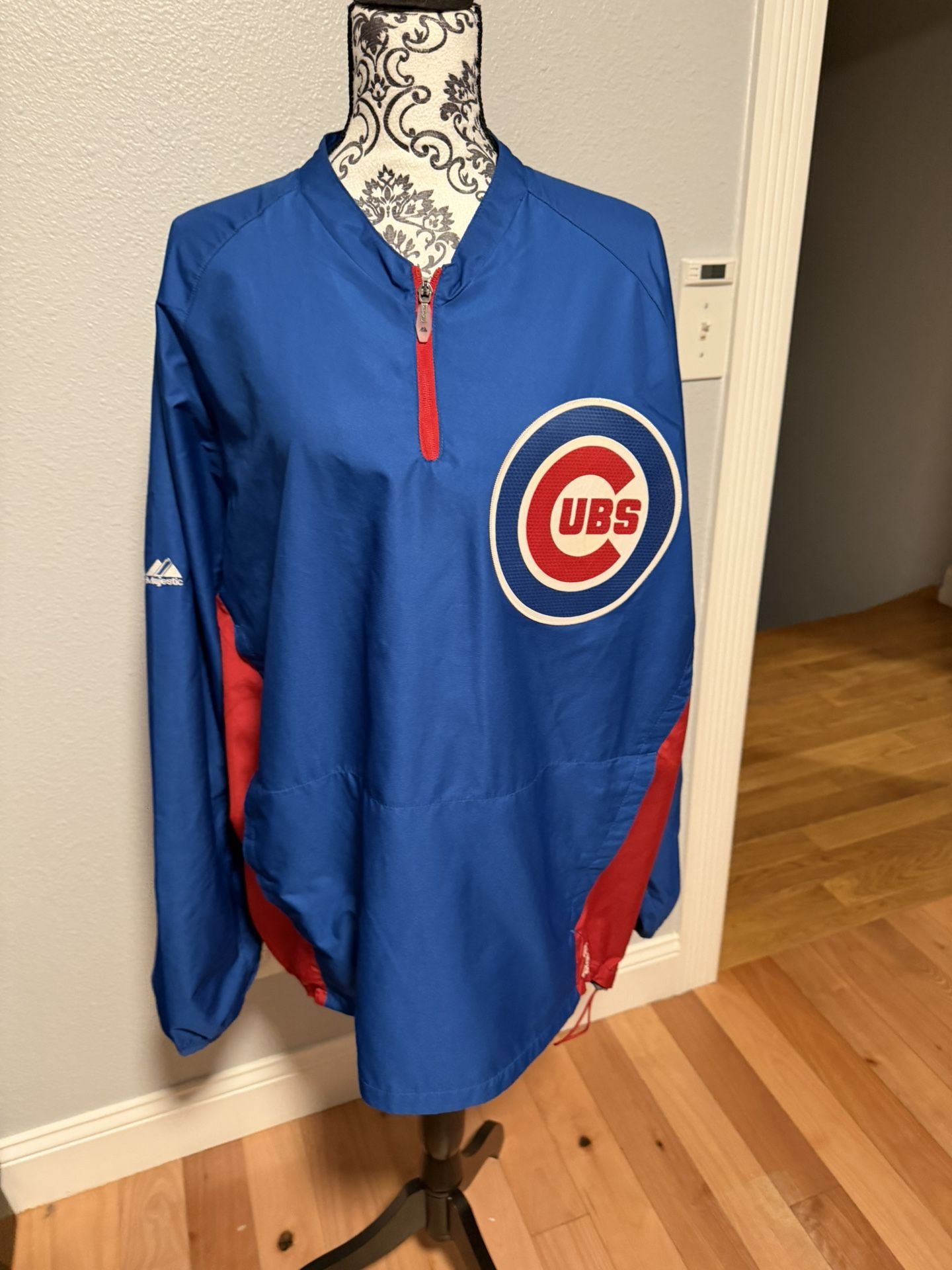 Chicago Cubs Pullover Jacket Mens Blue MLB Baseball Majestic Cool Base Size Xl