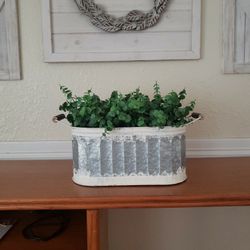 Big Metal Galvanized Pot With Faux Eucalyptus 