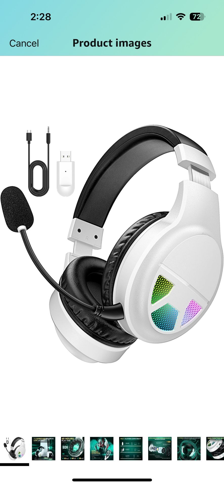 2.4GHz Wireless Gaming Headset for PC, PS5, PS4, Switch, USB Gaming Headphones with Noise Canceling Microphone, Bluetooth 5.4, RGB Lights, 60H Battery