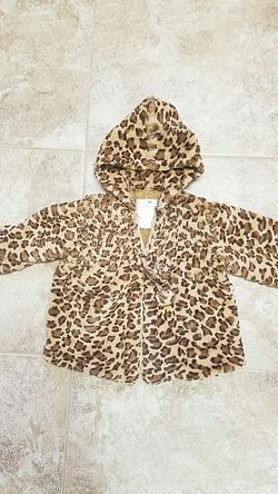 2T faux fur animal print cheetah hooded warm soft jacket coat