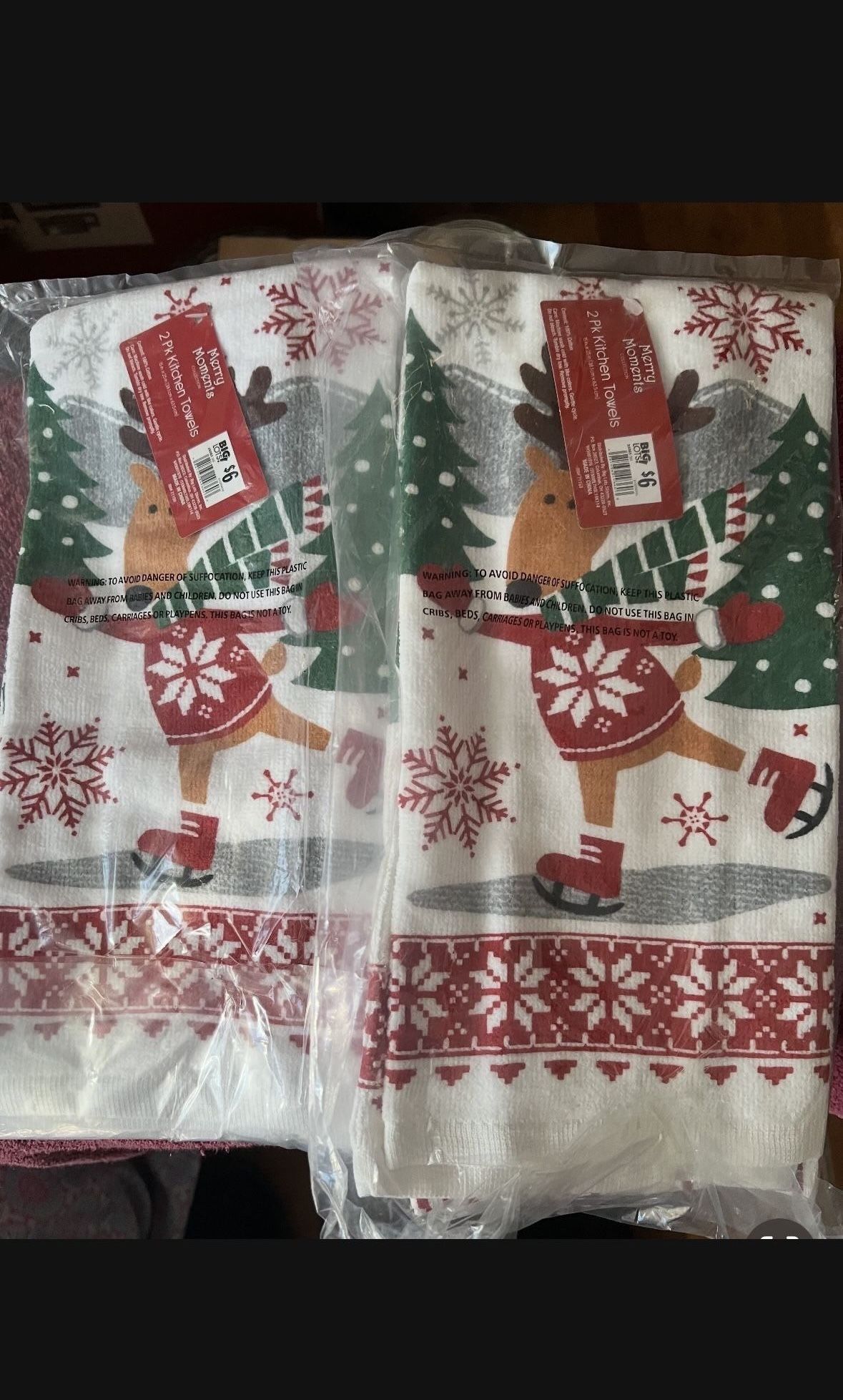 Ice Skating Reindeer Dish Towels