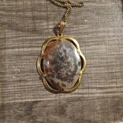 Vintage Moss Agate Necklace Pendant 