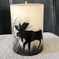 Little Village Moose Pillar Candle 5.5 inches high 4 inches wide Unscented