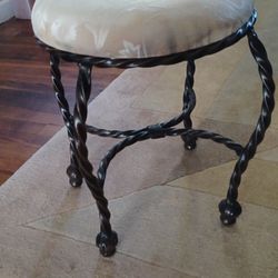 Iron Base Foot Stool W/ White Fabric Cushion