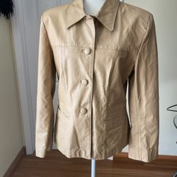 Womens Leather Beige Jacket By Bazar Large