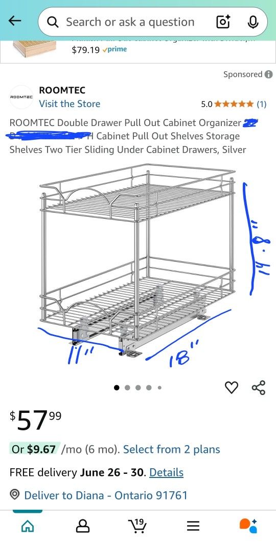 11x18" Double Drawer Pullout Cabinet Organizer