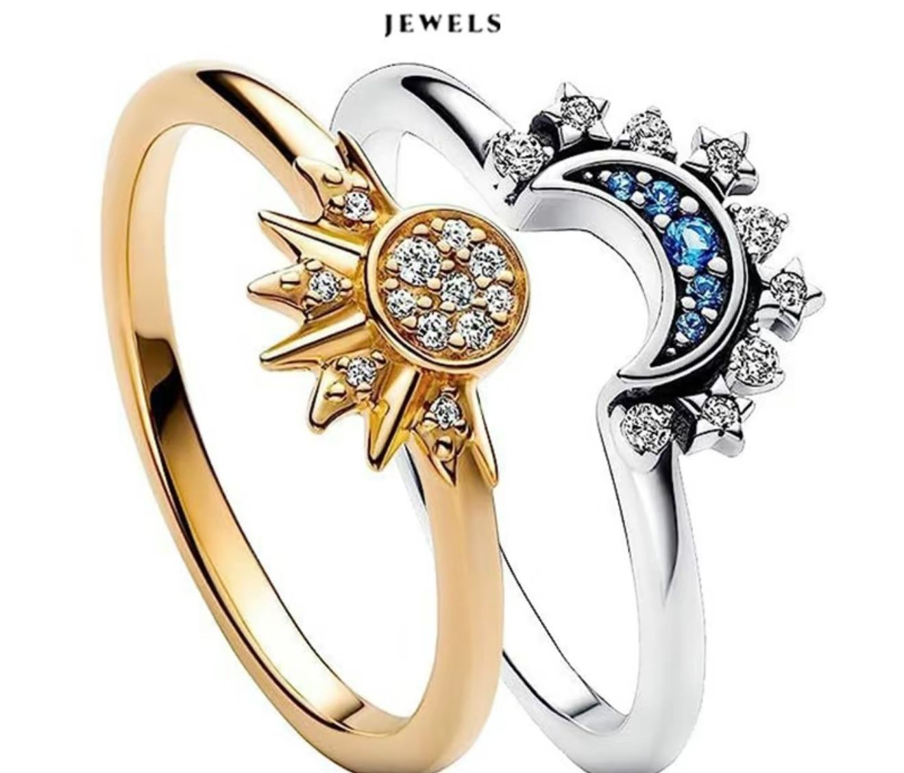 Shining simple sun and moon two-count ring set as a Valentine's Day gift for your girlfriend a Valentine's Day gift for your girlfriend