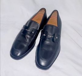 Christain Louboutin Black Leather Loafers with Silver Buckle