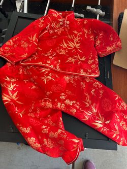 Kids Red Chinese Traditional Two-Piece Outfit