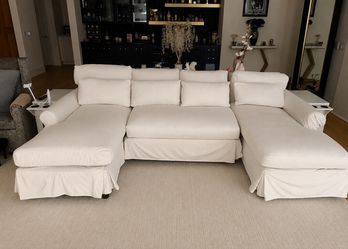 Pottery barn roll arm slip cover double chaise Sectional Sofa