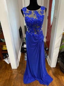 Size 8 prom dress evening gown formal wear party wedding blue lace