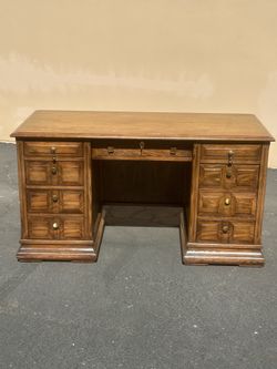 Antique Wooden Pedestal Desk with Drawers- mid century
