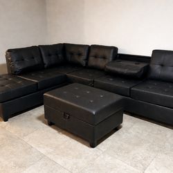 Brand new leather sectional sofa couch with ottoman