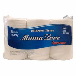MAMA LOVE SUPREME BATHROOM TISSUE 3ply 1/5pk/6rolls/30 Total Rolls