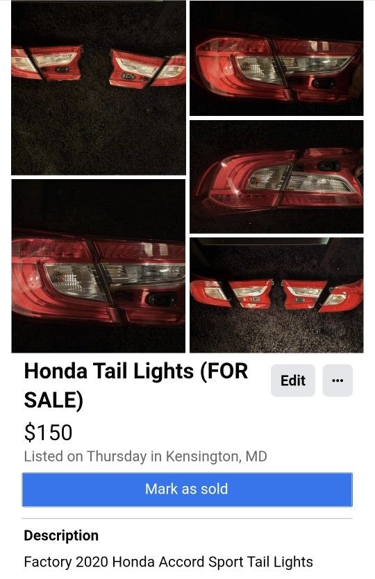 Factory 2020 Honda Accord Sport Tail Lights