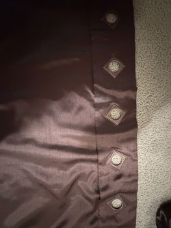 Brown Satin Curtain Panel with Decorative Buttons