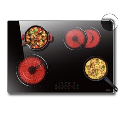 Hobsir 30 Inch Electric Cooktop, 4 Burners Cooktop, Electric Stove Top Burner, 6800W Drop-in Ceramic Stove Top with Glass Metal Frame, Timer, Safety L