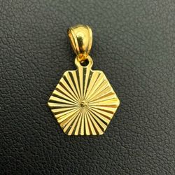 14k solid yellow gold sunburst polygon charm pendant