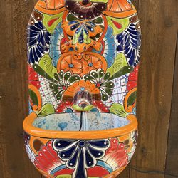 Mexican Talavera Water Fountain, Pottery, Clay Pot, Planter.