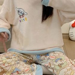 Women's pajamas set double-faced fleece pajamas cardigan with buttons autumn and winter full set pajamas