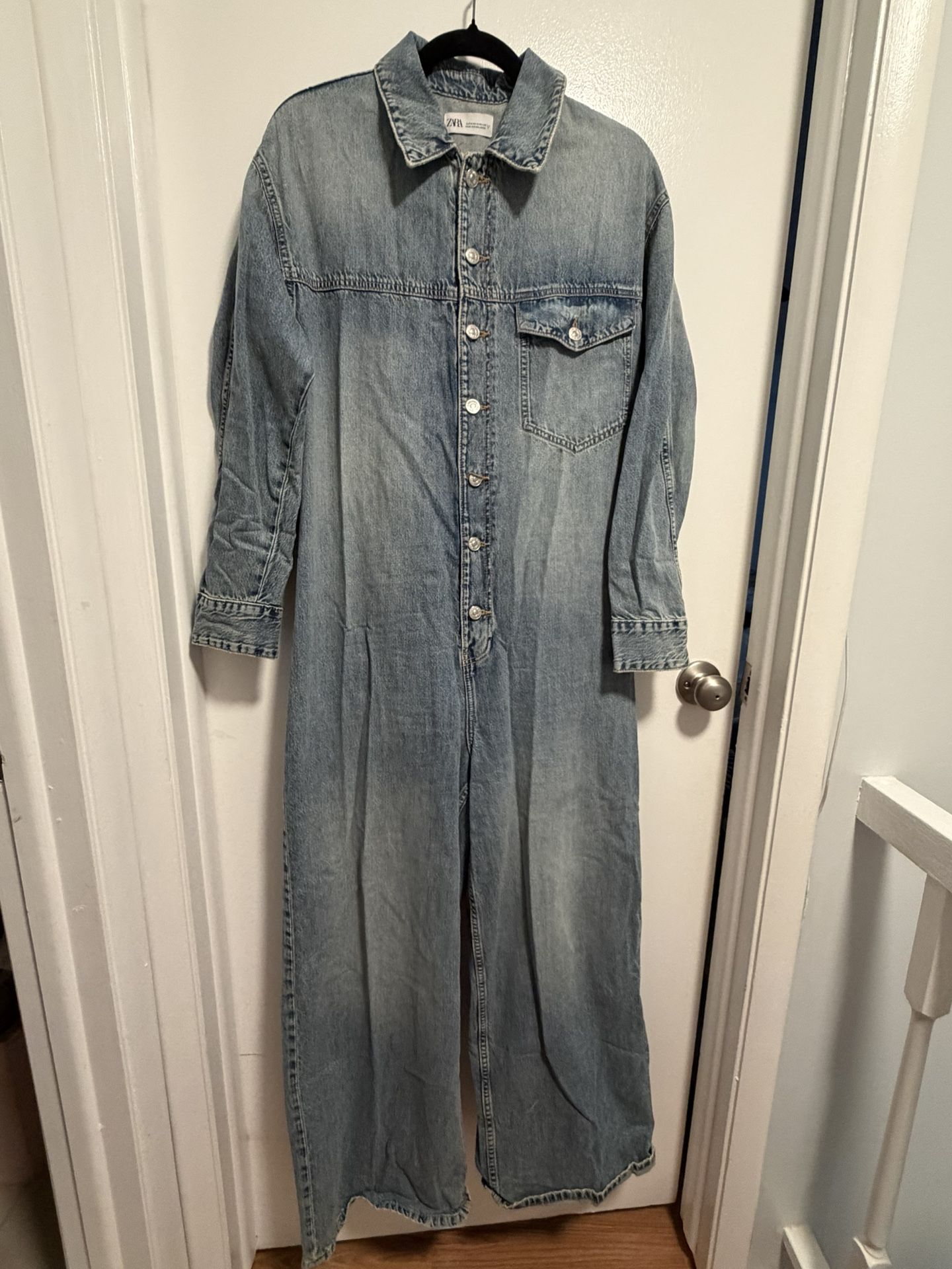 New Zara Limited Edition 100% Cotton Blue Denim TRF Jumpsuit