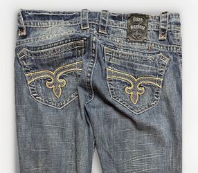 Rock Revival George Med Wash Distressed Straight Jeans 36 X 32 1/2
