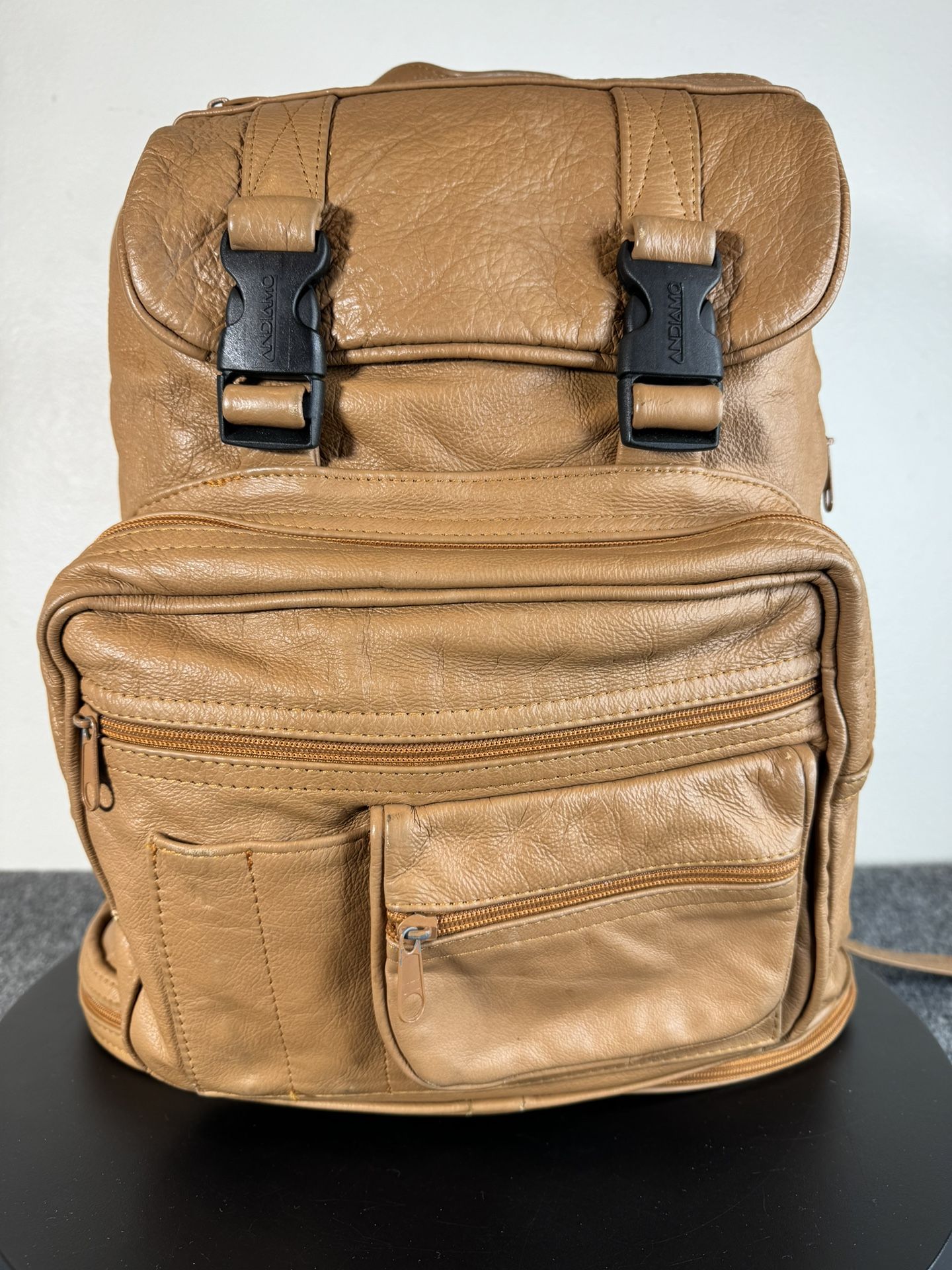 Leather Classic Multi Pocket Backpack Brown 