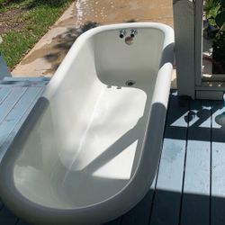Cast Iron Claw Coffin Tub 1920s White Complete 