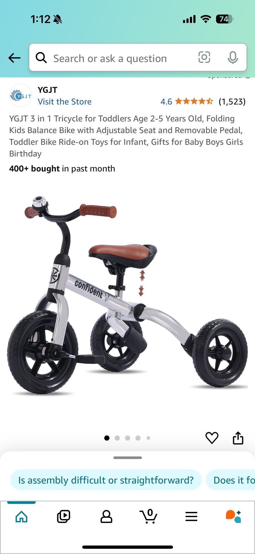 YGJT 3-1 Trycicle For Toddlers 2-5 Years