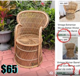$65 Mid Century Barrel Wicker Chair Bohemian/Coastal Style can be painted as desired