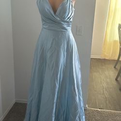 Light Blue Satin Prom Dress 