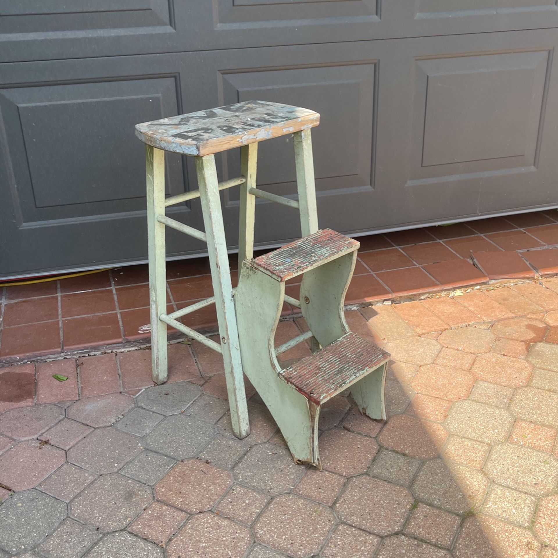 Rustic Vintage Step Stool Plant Stand 