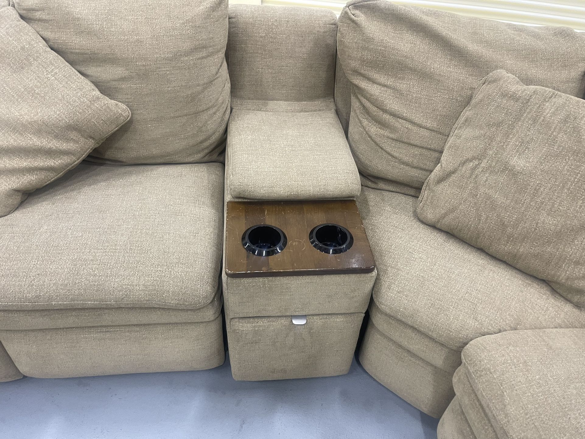 Lay-Z-Boy Sectional Sofa Recliner with cup holders, cubby and pull out drawer