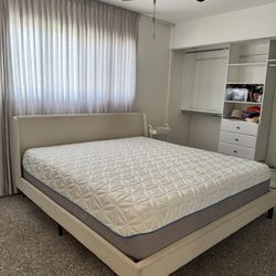 Queen Upholstered Bed Frame + Mattress – Neutral Beige – Modern & Clean