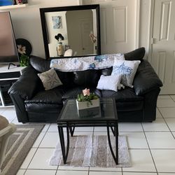 Living Room Set $169 For All. 🛋🖼🎨🍀 Couch, Sofa, Mirror, Table.  Leather Sofa, Black Furniture, Leather Furniture. Couch.