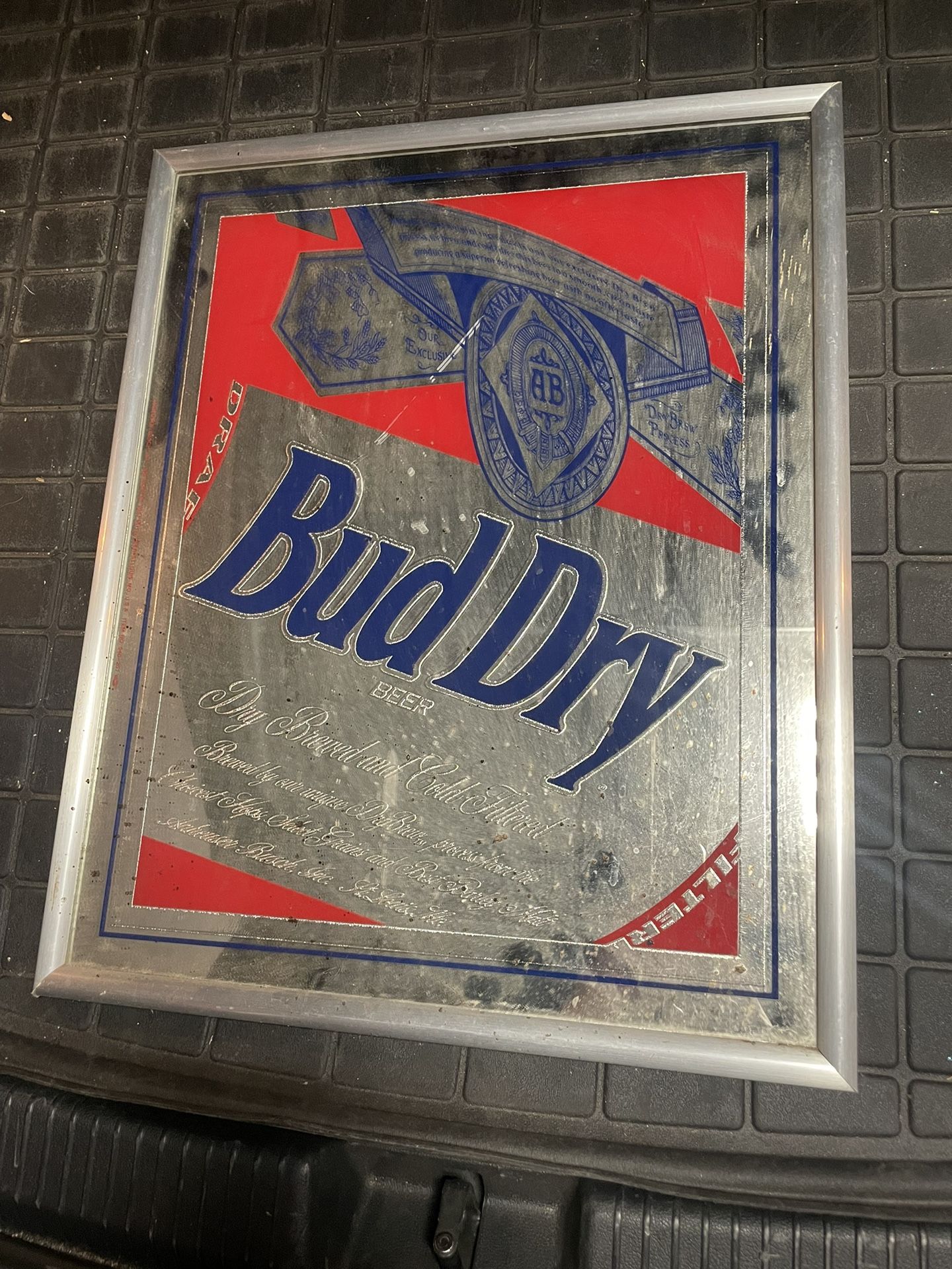 Vintage 1990s Bud Dry Bar Mirror Sign