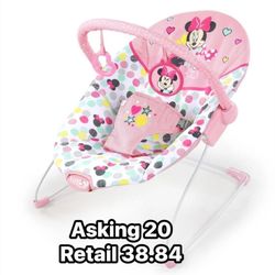 Disney Baby Slip Resistant Vibrating Infant Baby Bouncer, Minnie Mouse Spotty Dotty by Bright Starts