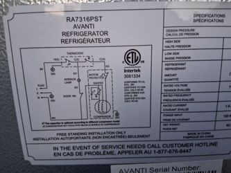 Avanti RA7316PST Refrigerator