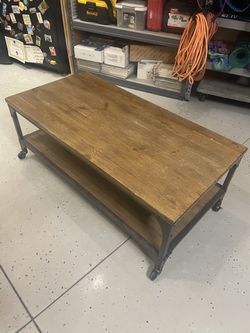 Metal and Wood Rolling Coffee Table