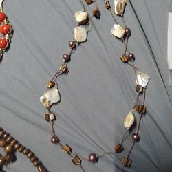 Vintage Brown Mother Of Pearl Necklace 