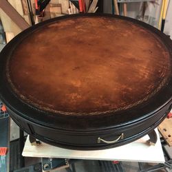 Antique Leather Top Drum Table